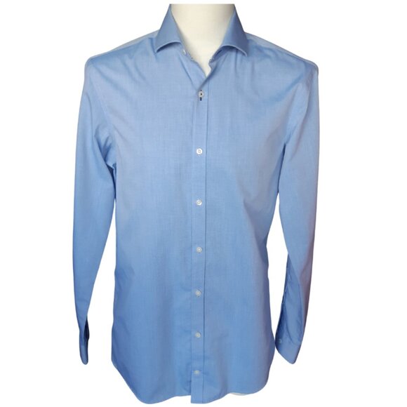 Grafton 1853 SZ 15R 100% Cotton 2 Ply Blue Men's Button Up Dress Shirt - Picture 1 of 13